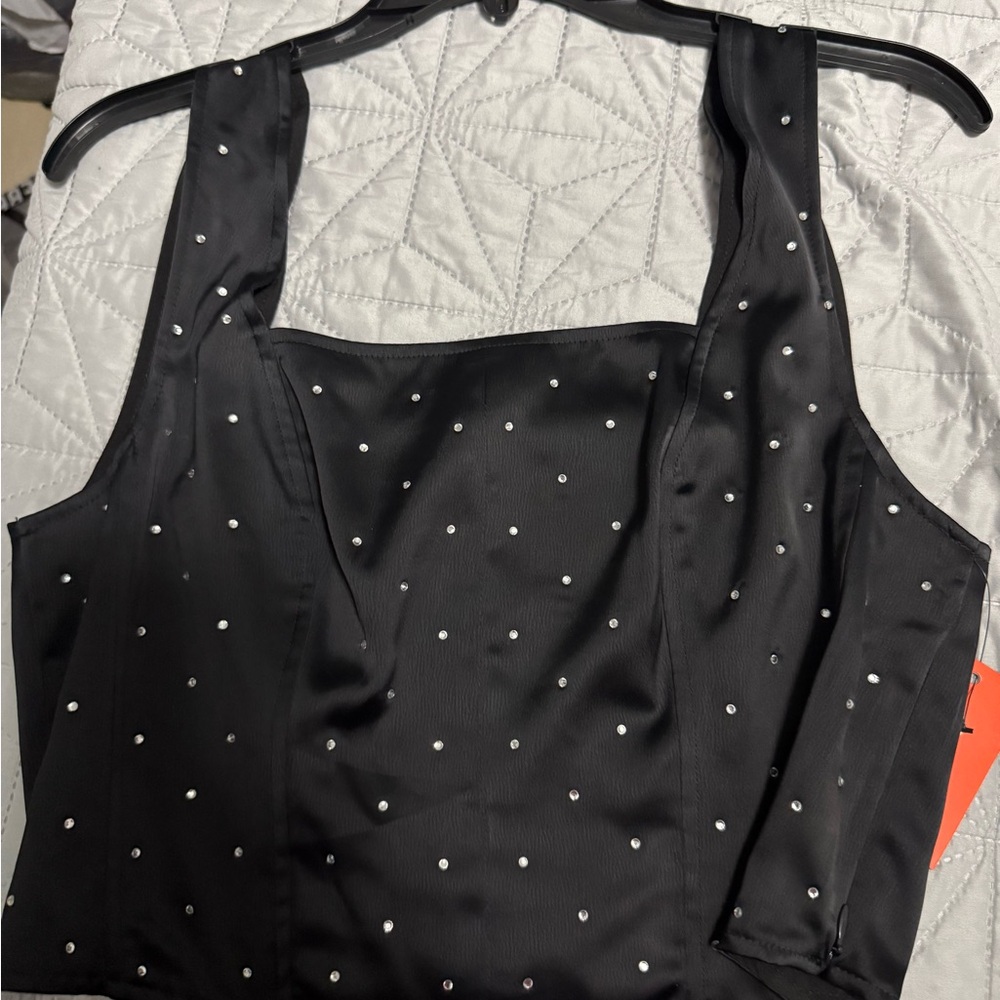 Elegant Black Sleeveless Top with Rhinestone Accents